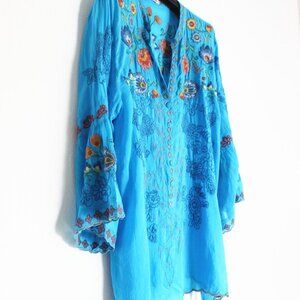 Johnny Was Maverick Floral Embroidered Rayon Blouse, Boho Chic, Size XS
